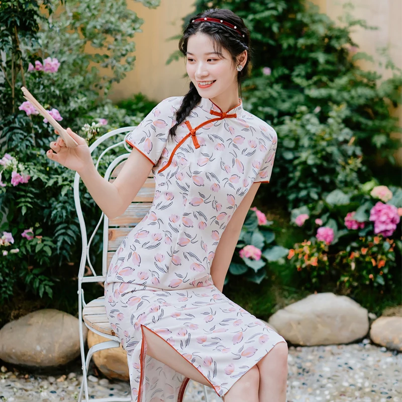 

Новое летнее платье qipao для девушек, милый китайский стиль, улучшенная версия платья