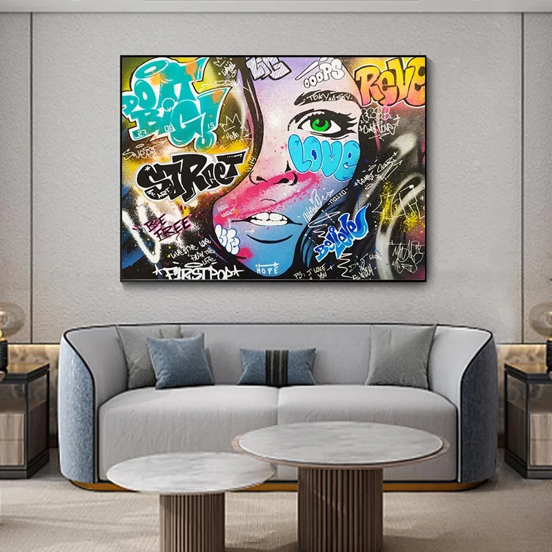 

Colorful Woman Graffiti Art Paintings Print on Canvas Art Posters and Prints Street Art Pictures Home Decoration