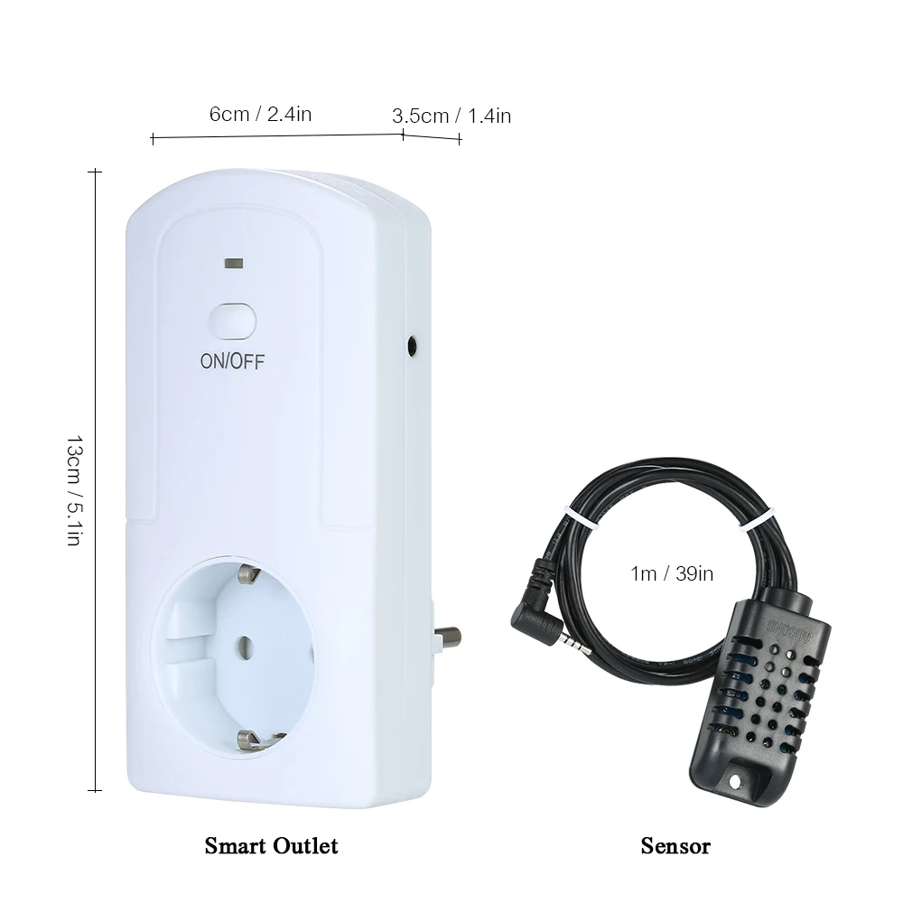

Wireless APP Remote Control Power Outlet Smart Thermostat Humidistat Timing Plug Socket Compatible with Alexa Echo Google