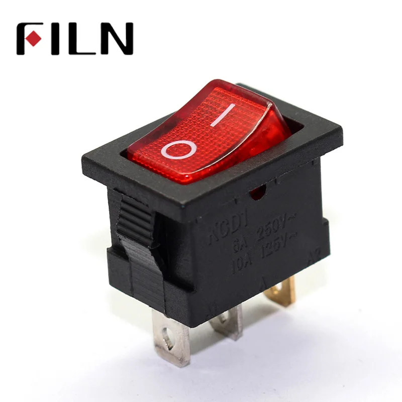 Kcd1 101 mirs 3 Pin on off rocker switch in 220v red lighting 6a250vac 13x19mm|Выключатели| |