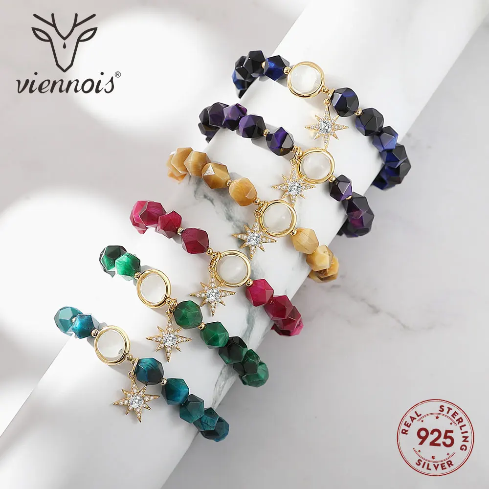 

Viennois Hot Fashion Women's Bracelet Colorful Tiger eye’s Stone Star Charm Bracelet Jewelry Suitable for Summer Beach Gift