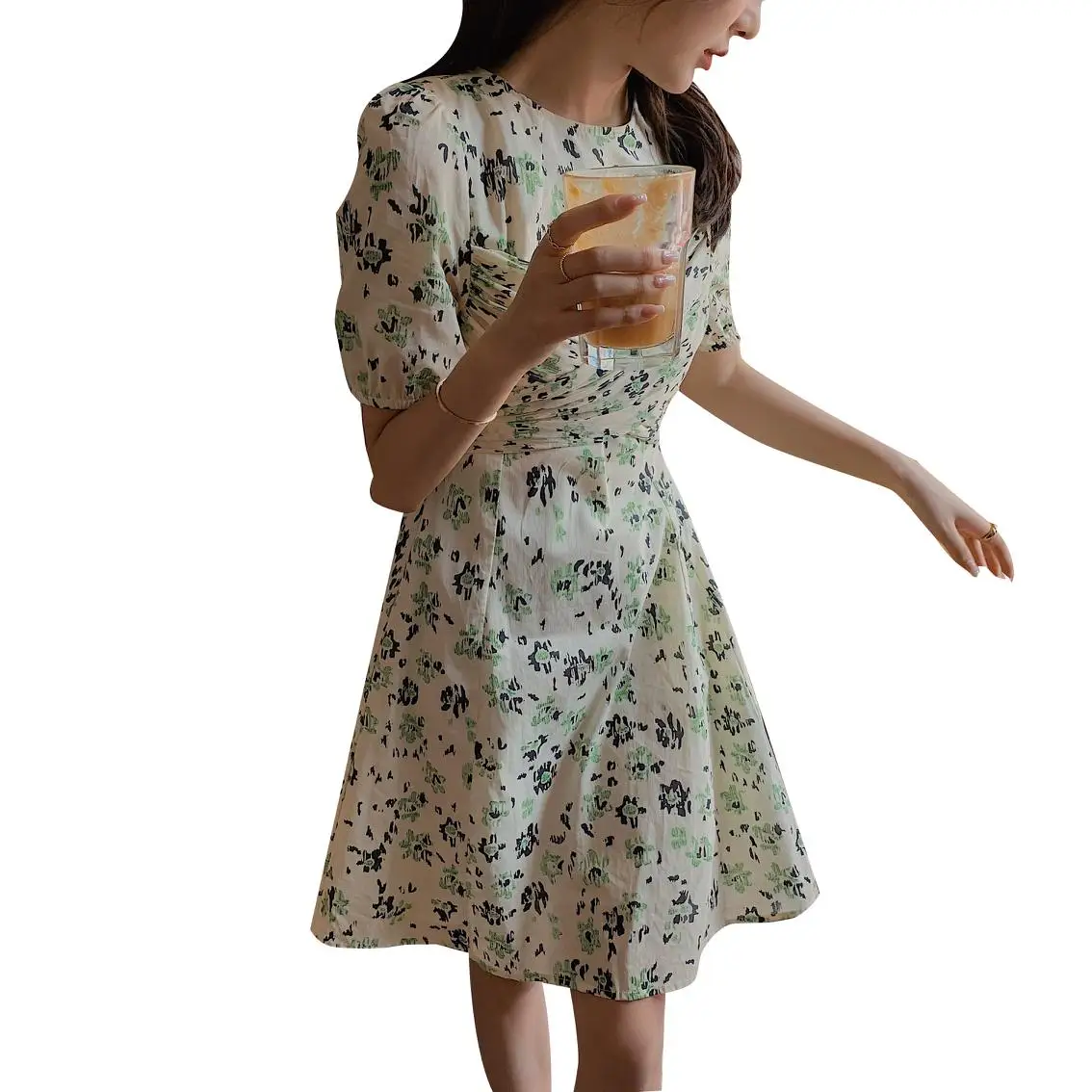 

women summer chiffon dress female floral short sleeve midi dress 8144#