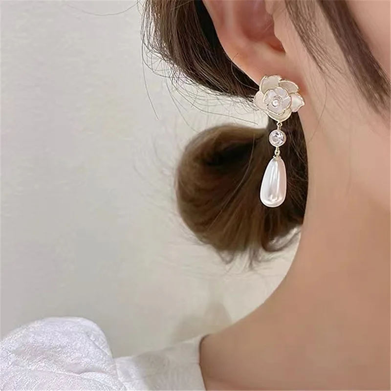 

Baroque pearl flower earrings rose water drop pearl earrings women's fashion earrings jewelry