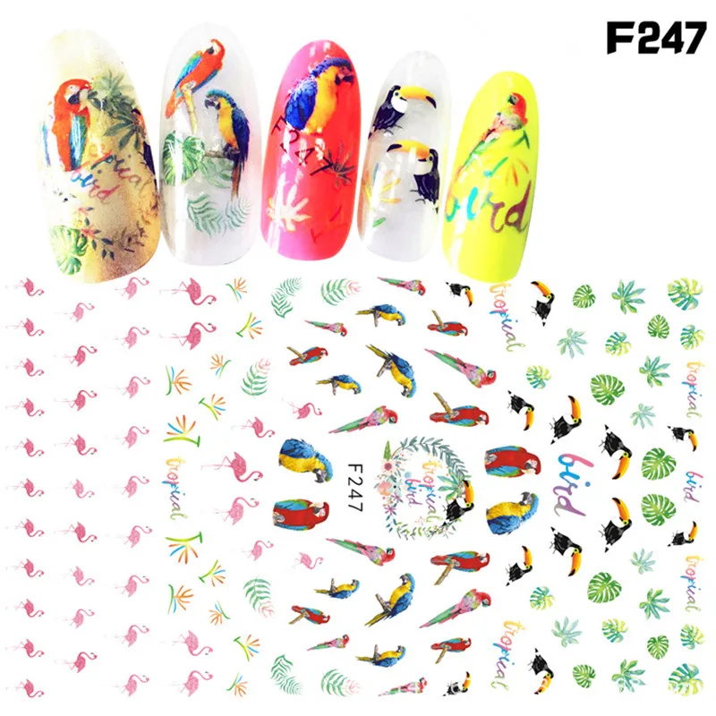 1 лист Единорог Фламинго бабочка наклейки для ногтей цветы высушенный декор