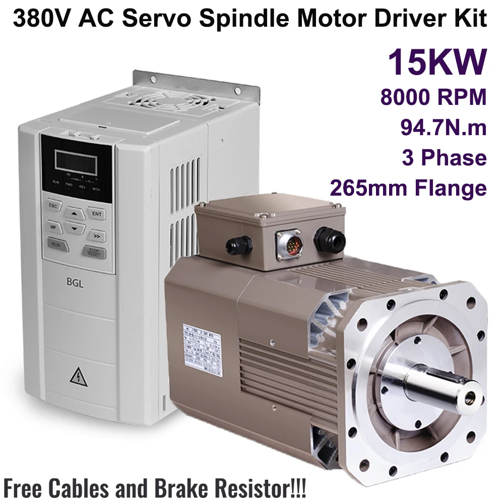 15KW 20HP 8000 об/мин 94.7Nm АС серво шпиндель мотор драйвер комплект 265 мм 3PH 380V постоянный