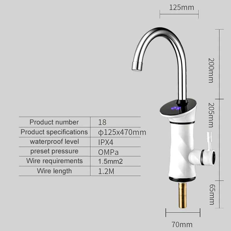 

3500W 220V Electric Instant Water Heater Tap Instantaneous Hot Home Kitchen Bathroom Temperature Display Cold Heating Faucet
