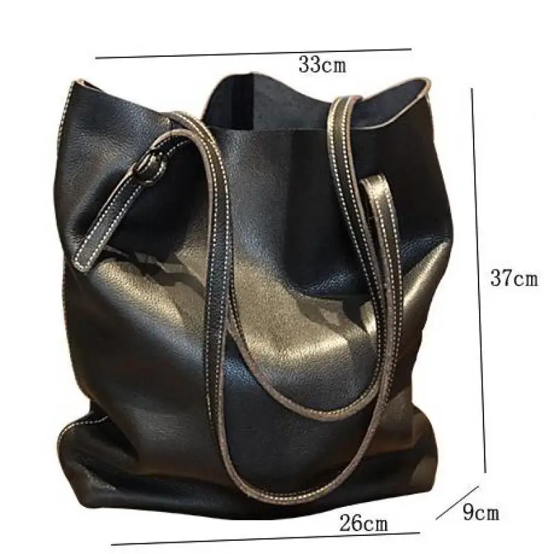 

YourSeason Korean Casual Tote 2021 Womens Large Capacity Handbag Solid Color Female Soft Cowhide Shoulder Vintage Simple Bags