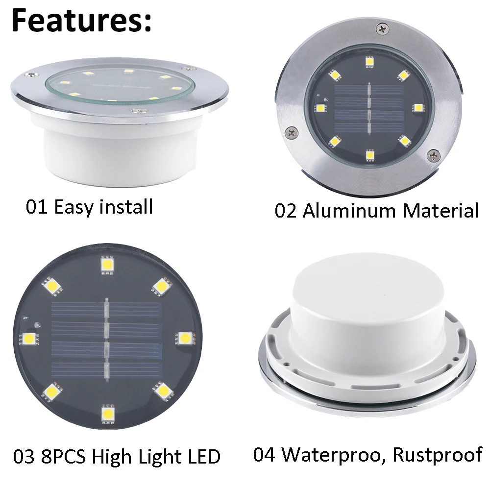 Алюминиевый напольный светильник с 8 светодиодами садовый ландшафтный газонный
