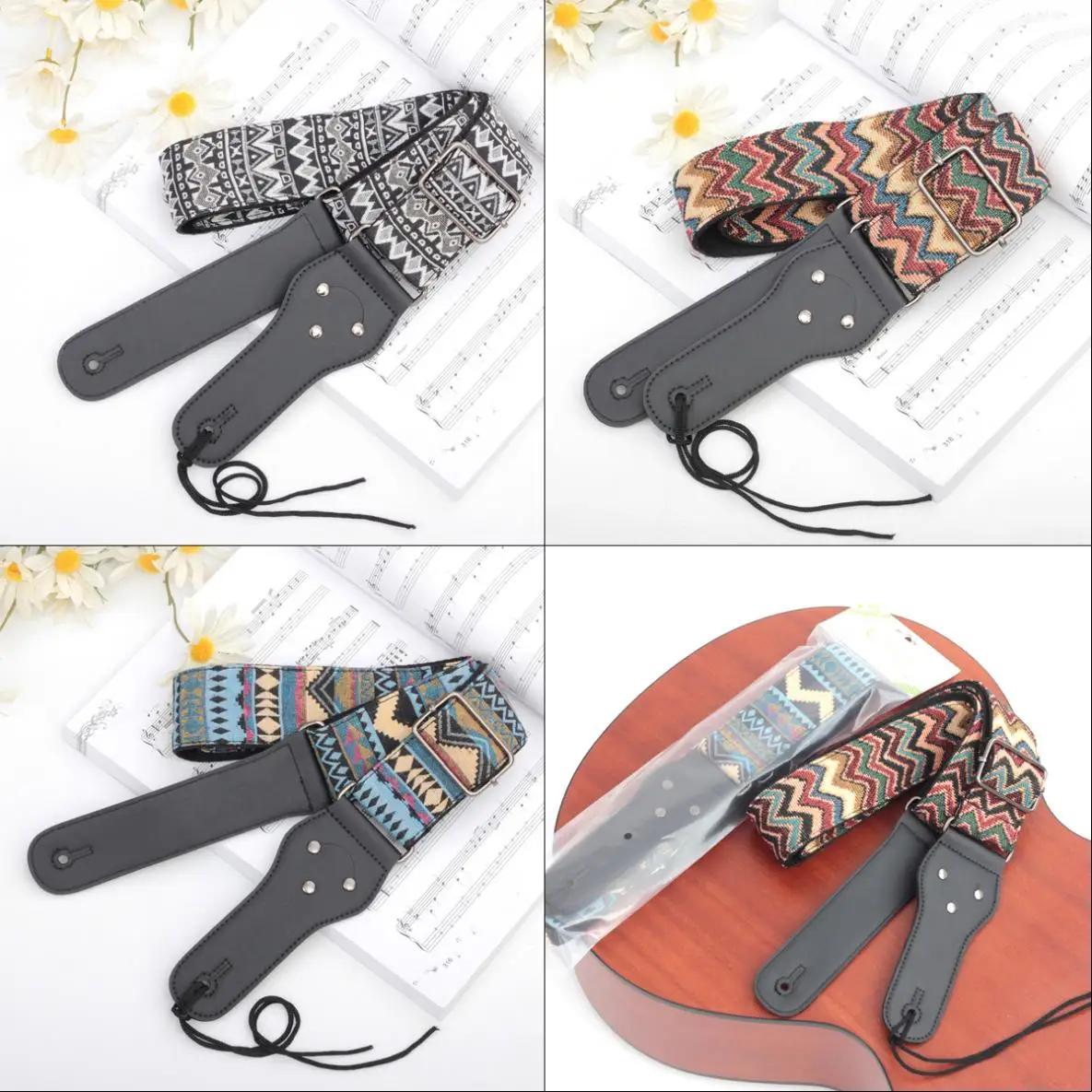 Винтажные цветочные полосы в богемном стиле гитарные ремешки с тканой вышивкой