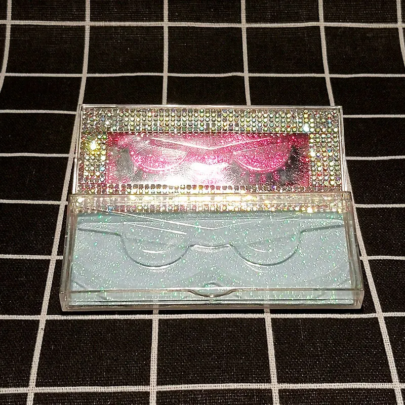 

Wholesale Eyelash Packaging Box Lash Boxes Package Custom Plastic Light Blue 25mm Faux Cils Holder Makeup Storage Case Vendors