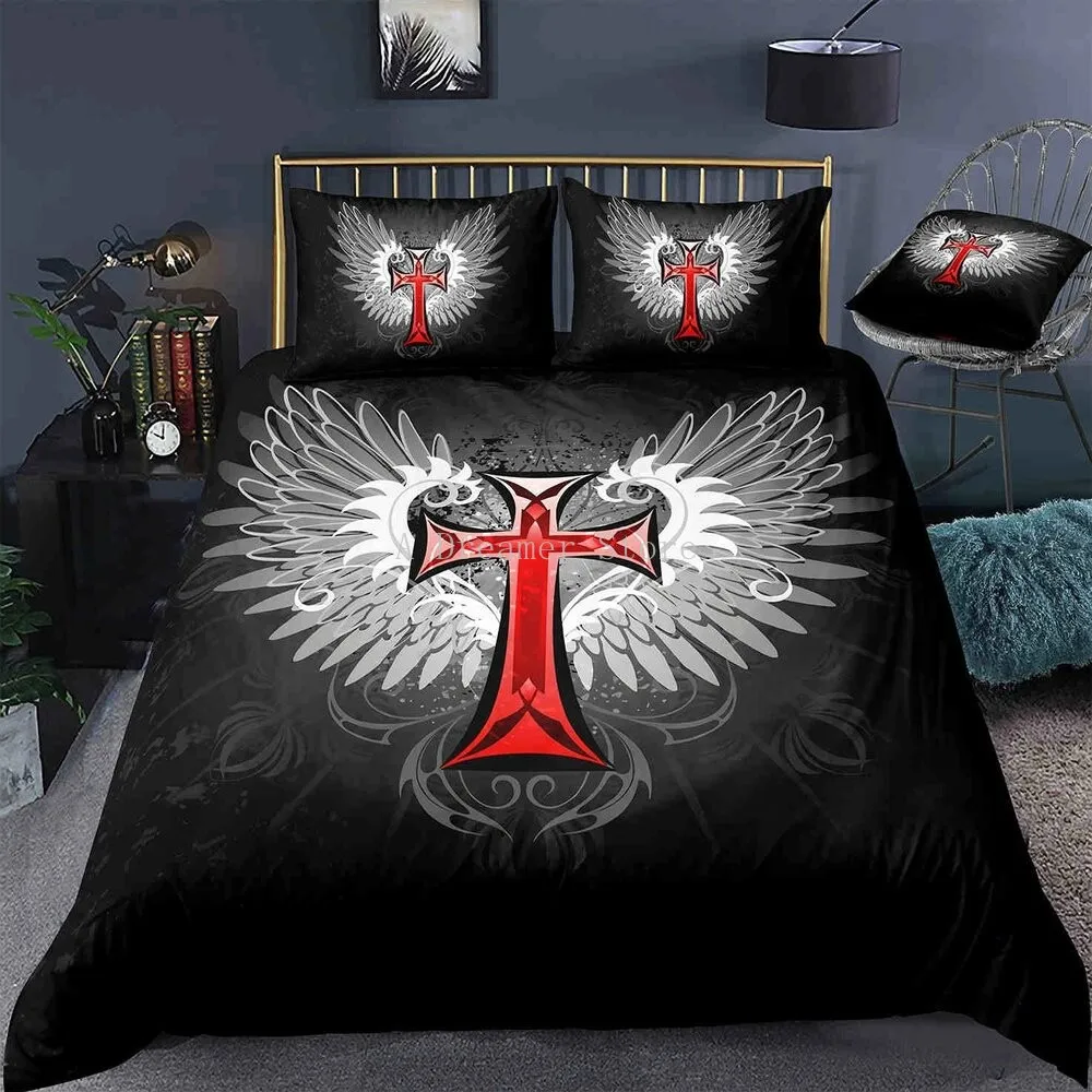 

Cartoon Jesus Christ Cross Bedding Set Black Bedroom Decor 100% Microfiber Hypoallergenic Duvet Cover with Pillowcases