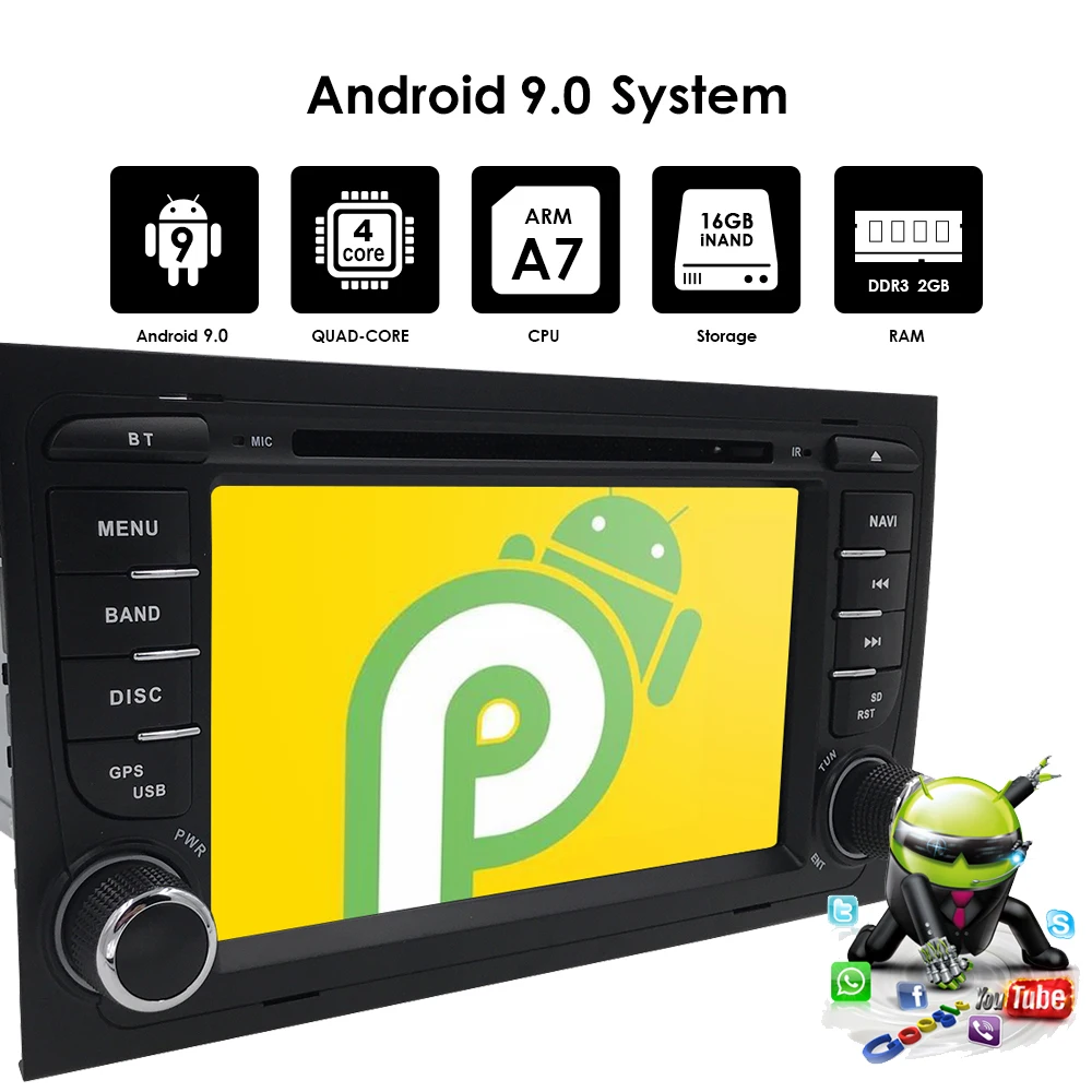 Camera1024* 600 4 ядра 2din Android 9,0 Автомобильный Dvd плеер для автомобиля Audi A4(8E/8н) 2000-2012 S4 RS4 B6 B7 сиденье Exeo gps Navi
