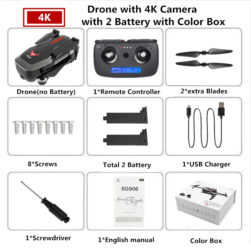 2 Black-4K-Color Box Дрон SG906 4K gps Дроны с камерой HD бесщеточный Квадрокоптер сопротивляющийся сильному ветру селфи Квадрокоптер с камерой VS F11 B5W - Цвет: 2 Black-4K-Color Box