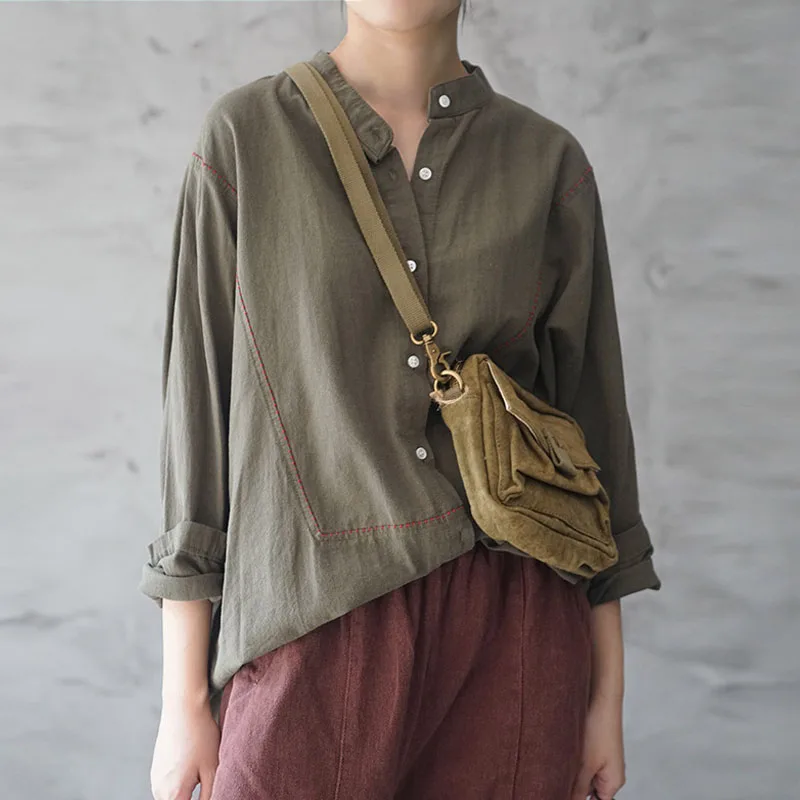 Женская рубашка с вышивкой Johnature однобортная универсальная со стоячим