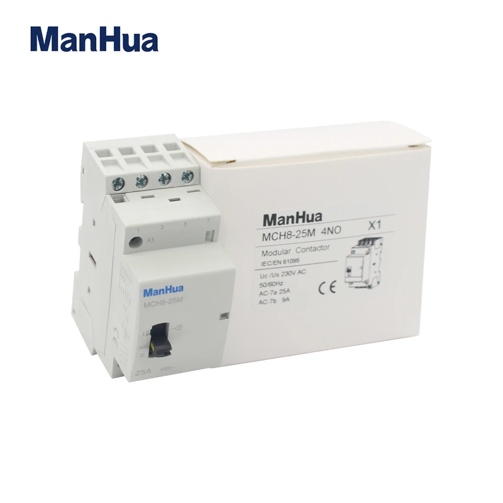 ManHua MCH8-25M 4P 25A 220V/230V 50/60HZ din-рейка бытовой ac модульный контактор с ручным