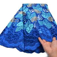 5 yards royal blue high quality african lace fabric swiss voile lace with stones for wedding embroidery lace fabric n8887
