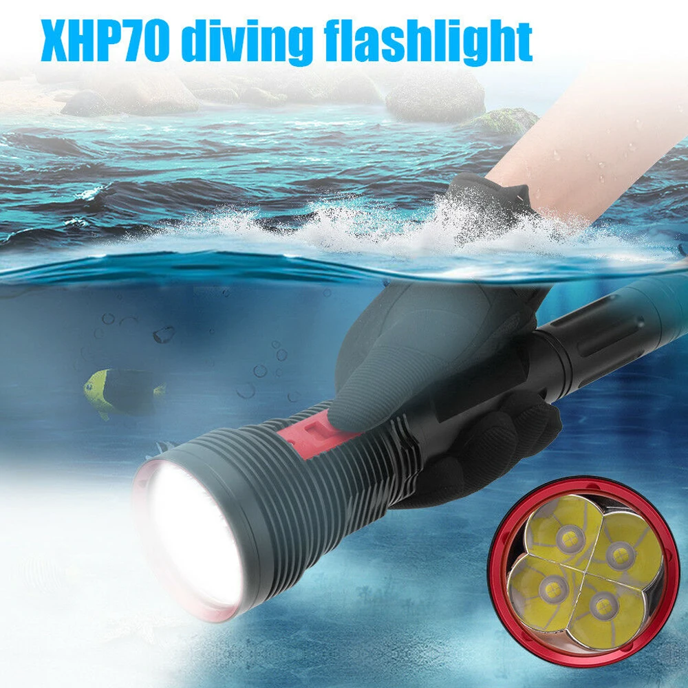 Подводный светодиодный фонарик Lightingview 200 лм 26650 м 4 * XPH70 для подводного плавания с