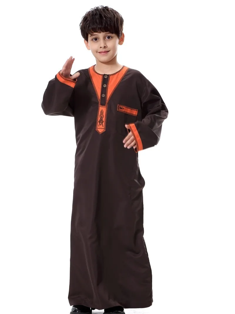 Fashion Polyester thobe for men muslim clothing children kaftan kids abaya