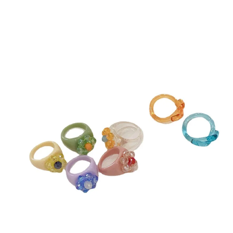 

Korean Retro Geometric Ring Korean Version Style Color Beaded Ring Girl Candy Flower Rings