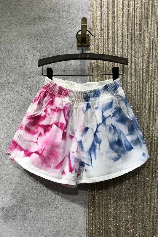 

Fashion Brand Jeans Women's 2021 Summer New Elastic Waist High Waist Loose Tie-Dyed Gradient Wide Leg Shorts Woman Jeans