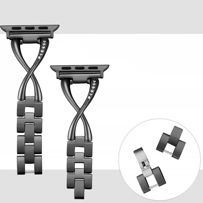 

Women Watchband for apple watch band 44MM 40MM 42MM 38MM bracelet band for iwatch series 5 4 3 2 1 bands Stainless Steel Strap