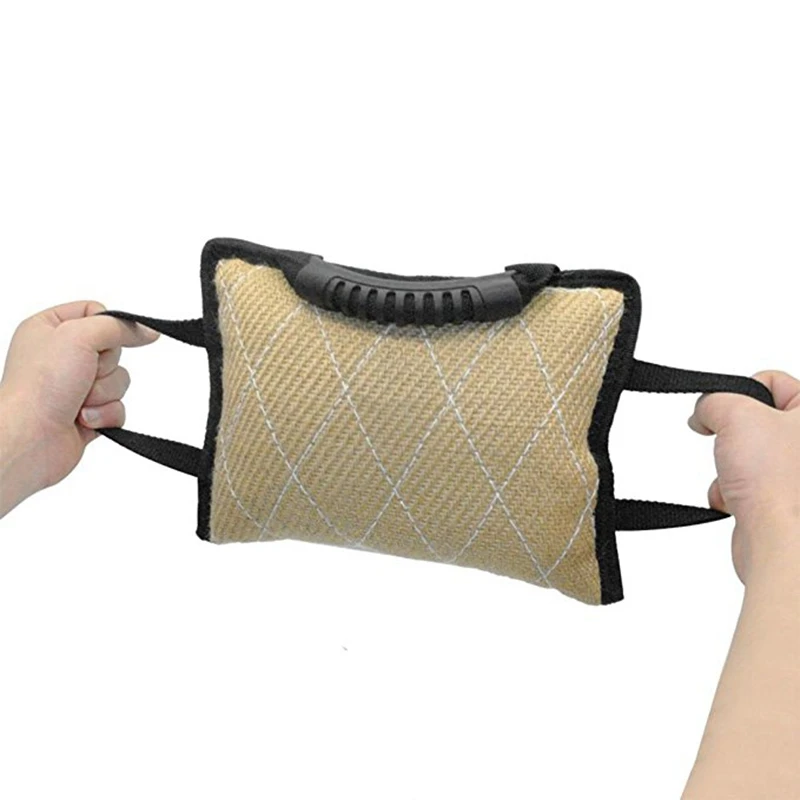 Фото Durable Dog Training Bite Tug Toy With 3 Handles Jute Linen Pillow Дом и сад Durable Dog Training Bite Tug Toy With 3 Handles Jute Linen Pillow Дом и сад