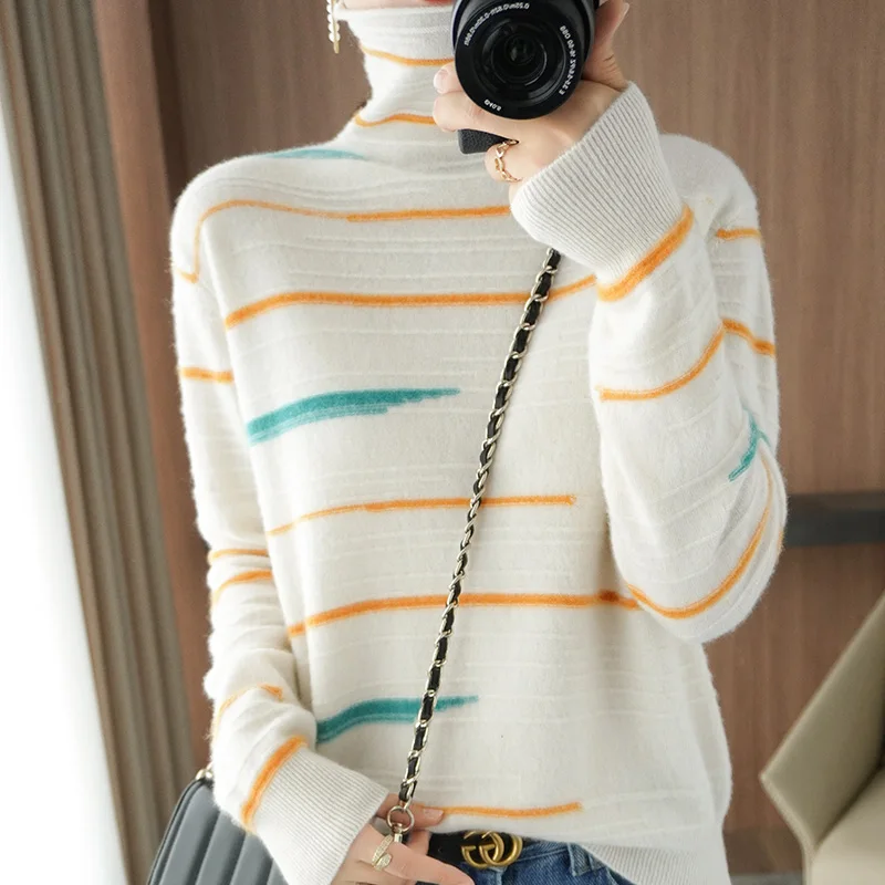 

2021 new ladies sweater turtleneck sweater 100% pure wool long-sleeved sweater thick basic sweater loose large size women's top