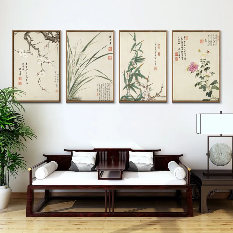 

Chinese Style Retro Poster Plum Blossom Orchid Bamboo Chrysanthemum Print Canvas Painting Modern Simple Home Decor Bedroom Mural
