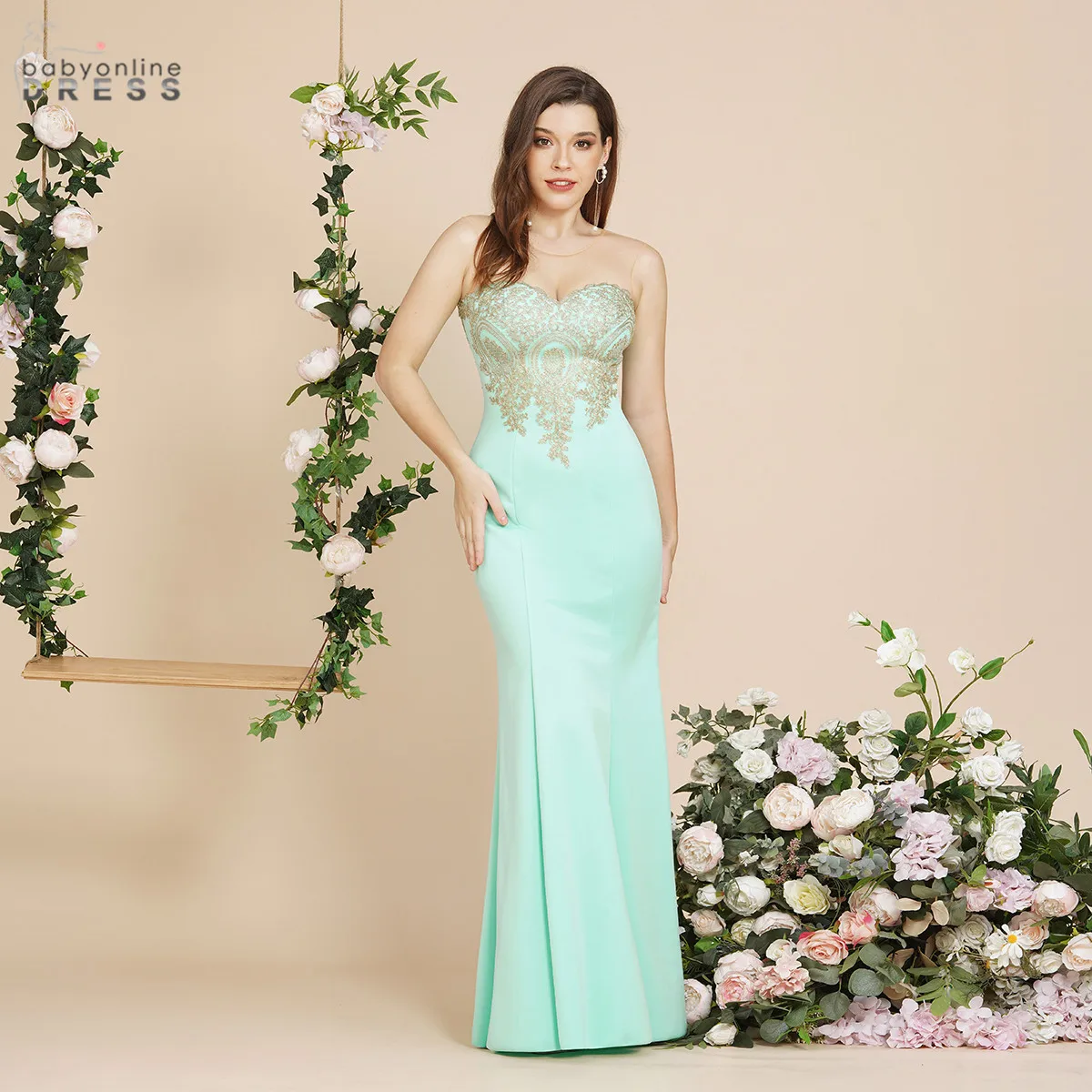 

Bridesmaid Dresses 2022 Mermaid Lace Applique Mesh Neck Formal Evening Dress Wedding Party Prom Gown robe de soirée de mariage