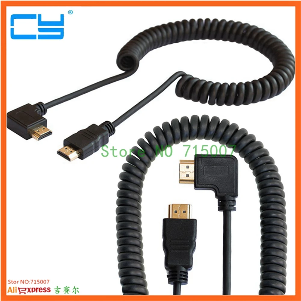 0,5 м/1,5 м HDMI к правый и левый Угол Mini HDMI и Micro HDMI кабель со штыревыми соединителями на обоих концах для подключения стрейч витая пружина гибкий кабель с ПВХ изоляцией V1.4 DSLR