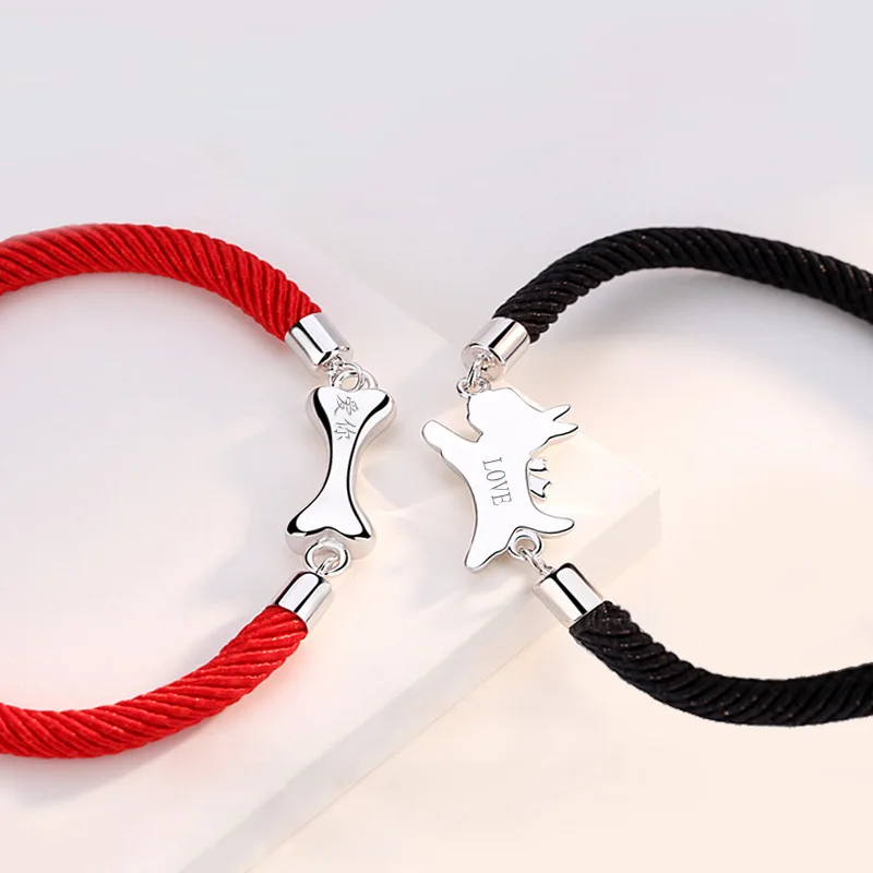 

S925 Sterling Silver Dog Bone Couple Bracelet a Pair of Natal Men and Women Net Red Korean Silver Jewelry