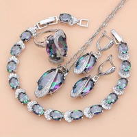 mystic rainbow fire cubic zirconia jewelry sets silver 925 jewelry decorations for women earringspendantnecklaceringbracelet