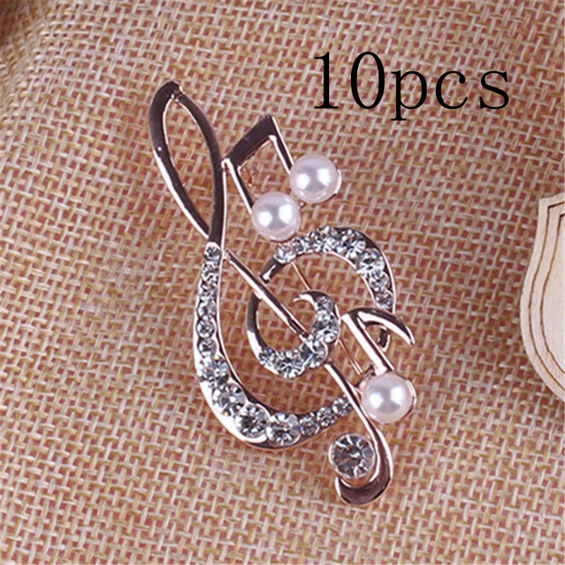

10pc Elegant Fashion Music Brooch Pin Metal Rhinestone Musical Note Brooch Gifts Woman Crystal Jewelry Clothes Accessories