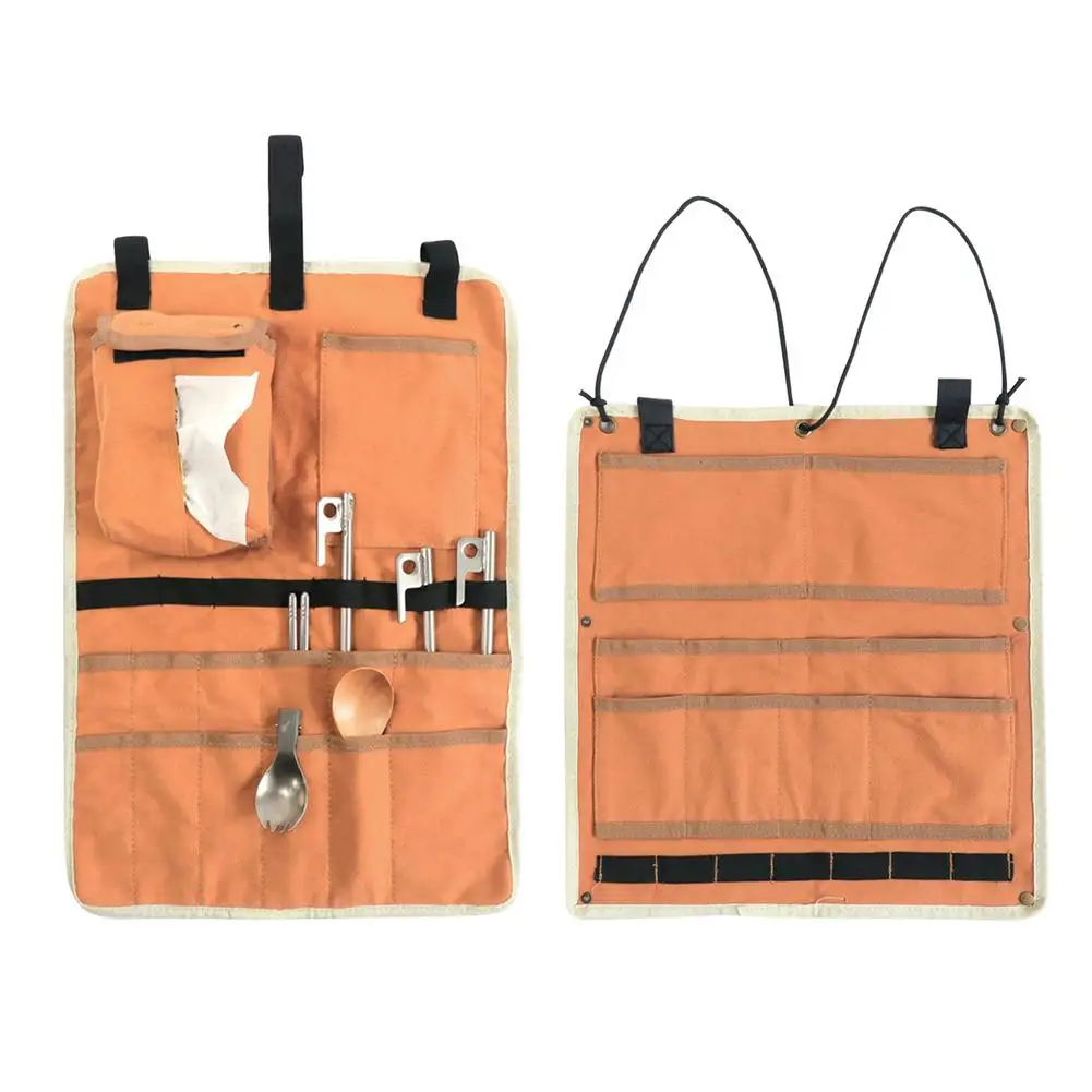 

Hanging Outdoor Camping Picnic Storage Bag Rectangle Tableware Storage Bags Outdoor Canvas Organizer Supplies 38CM / 48CM