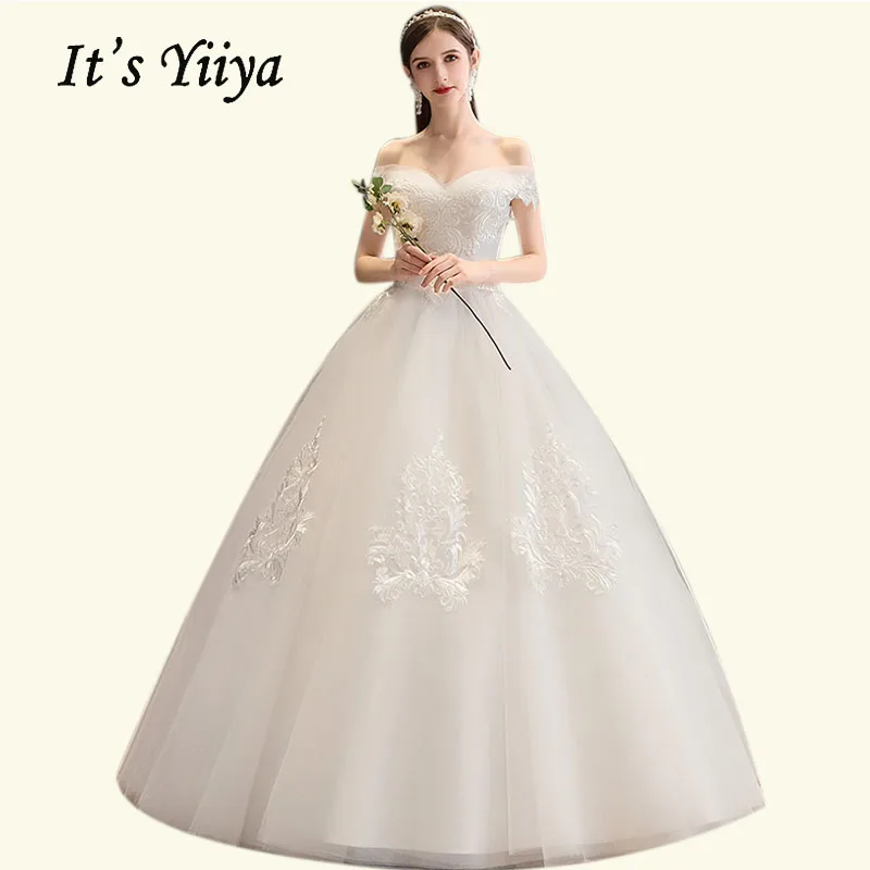 

Женское свадебное платье It's Yiiya, белое кружевное платье до пола с вырезом лодочкой на лето 2019