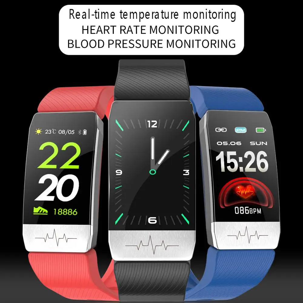 

T1s Smart Watch Band body Temperature & ECG Heart Rate Blood Pressure Measure Weather Forecast Drinking Remind men women