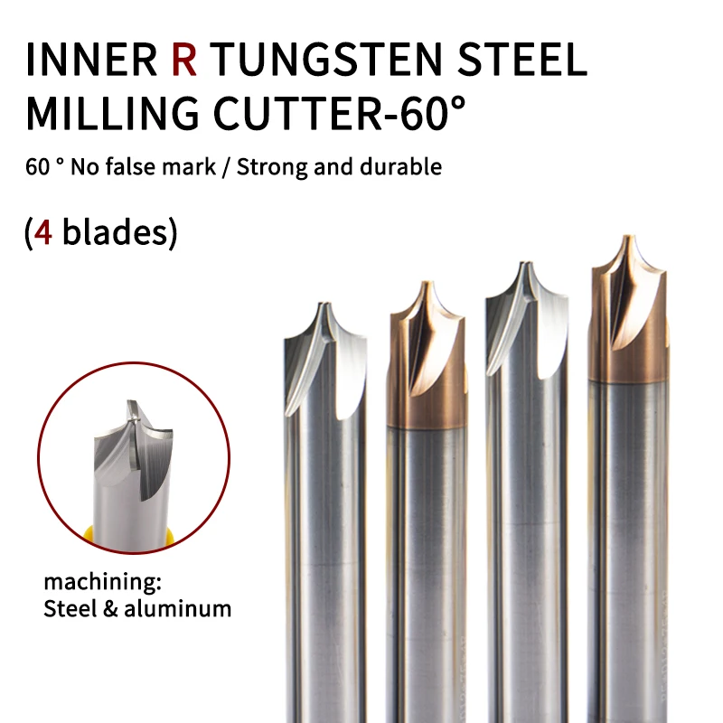 

HRC60 4F R0.5-R5 50-75L CNC Tools End mill Inner R corner knife Tungsten Steel Milling Cutter End Mill For steel/aluminum