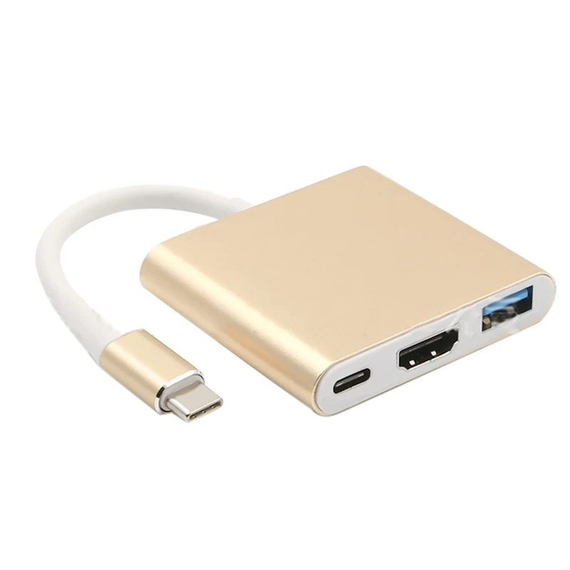 

Адаптер-концентратор 3 в 1 с портом Type-C на USB 3,0, совместимый с HDMI, подходит для мобильных телефонов, планшетов, ноутбуков