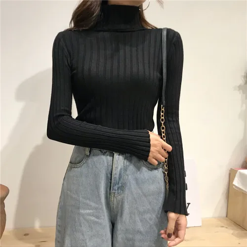 Женский базовый свитер TingYiLi синий бежевый белый розовый черный с высоким