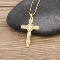aibef classic hot luxurious copper zircon pendant necklaces for women crystal crossnecklaces gold color religious jewelry gift
