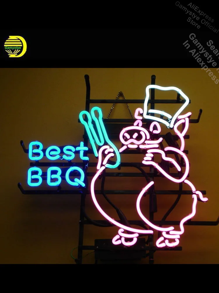 

Neon Sign for Best BBQ PIG Neon Bulb sign handcraft Real Glass Recreation Room budweiser neon sign Cool Neon Signs Motel Sign