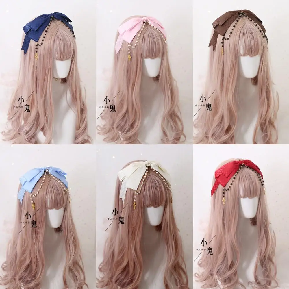 

Lolita Cosplay Headband Gorgeous Princess Cross Bow Bead Chain KC Hair Hoop With Angel Handle Angel Book Retro Hair Ornaments