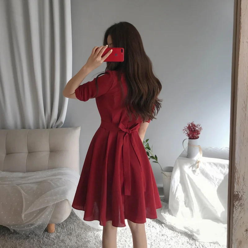 Женское платье 2019 Лето Осень Модное женское элегантное с коротким рукавом