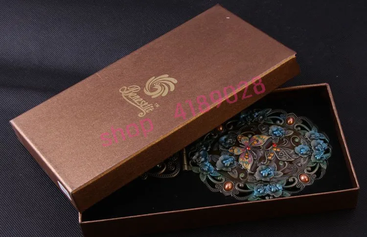 

Russian, folding mirror, portable retro peacock screen makeup mirror.