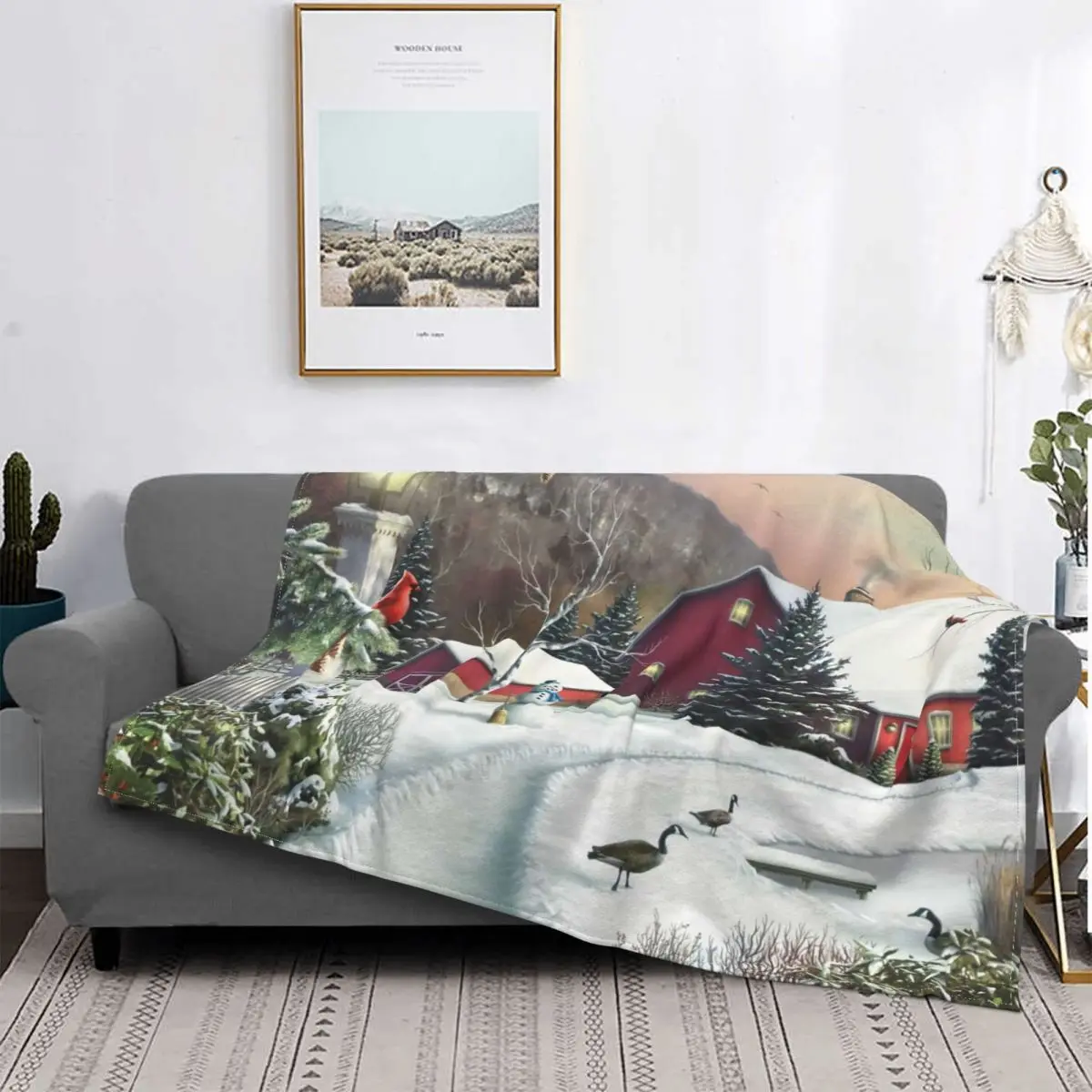 

Christmas Snowman Santa Blanket New Year Four Seasons Stitch Warm Breathable Coral Fleece Throw Blankets For Adult Bed Home