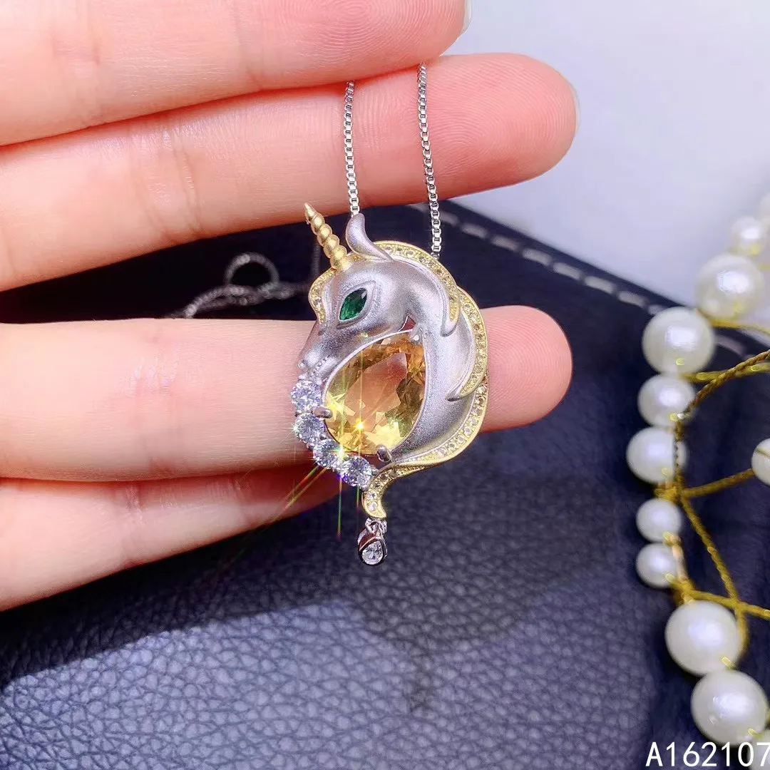 

Fine Jewelry 925 Pure Silver Inlaid Natural Citrine Girl Luxury Elegant Unicorn Chinese Style Gem Pendant Necklace Support Detec