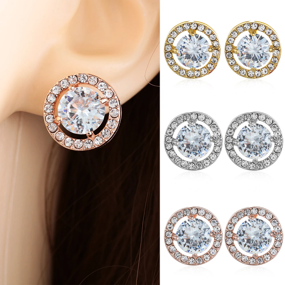 Серьги-гвоздики с бриллиантами Круглые 18 карат из белого золота | Украшения и