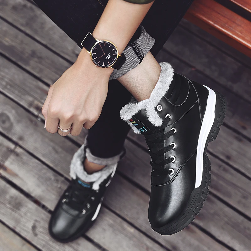 Высокое качество Для мужчин зимние сапоги Плюшевые туфли-лодочки с мехом и