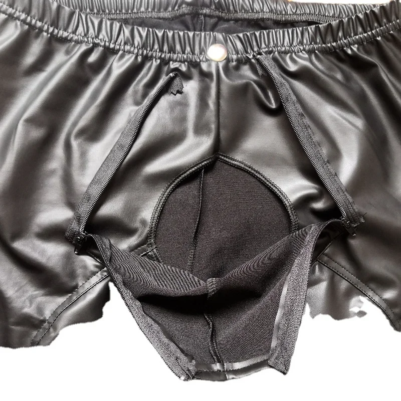 Сексуальные мужские эротические латексные брюки из искусственной кожи на молнии