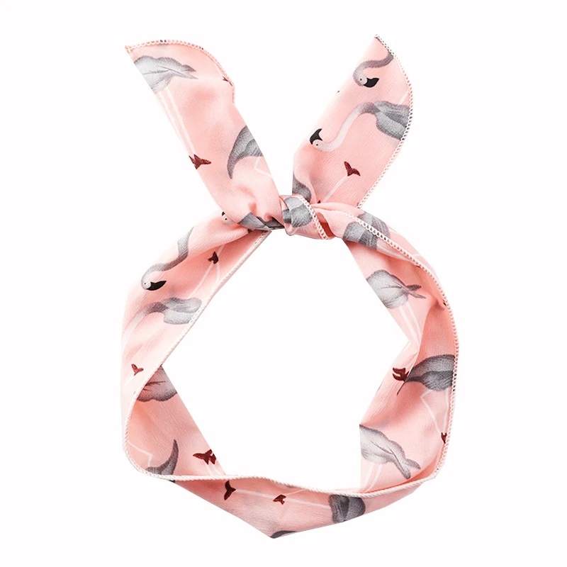 Pink Женские милые повязки для волос с рисунком фламинго, головной убор, повязки для волос с заячьими ушками для девочек, шарф, бант, головные уборы, аксессуары для волос - Цвет: Pink